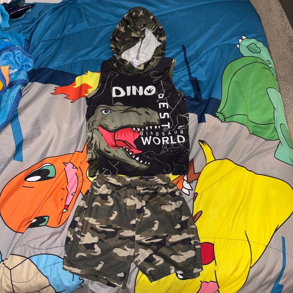Dino hooded tank/shorts set